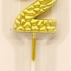 Свеча Цифра, 2 Кристалл, Золото, Металлик, 3,5*4,5 + 7 см, 1 шт. с держат. 