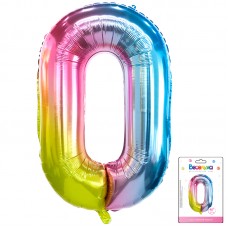 К 40 Цифра 0 Радуга нежный градиент в упаковке / Zero soft gradient / 1 шт /, Фольгированный шар 