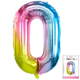 К 40 Цифра 0 Радуга нежный градиент в упаковке / Zero soft gradient / 1 шт /, Фольгированный шар 