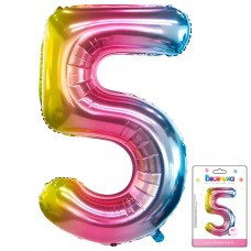 К 40 Цифра 5 Радуга нежный градиент в упаковке /  Five soft gradient / 1 шт /, Фольгированный шар 