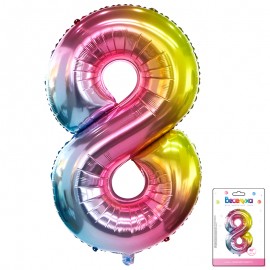 К 40 Цифра 8 Радуга нежный градиент в упаковке / Eight soft gradient / 1 шт /, Фольгированный шар 