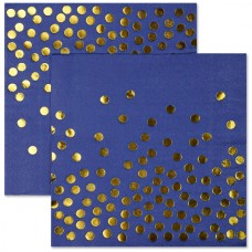 Салфетки, Золотое конфетти, Синий/Золото, Металлик, 33*33 см, 12 шт. 