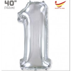 Шар (40''/102 см) Цифра, 1, Серебро, 1 шт. в упак.