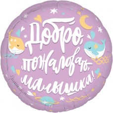 Шар (19''/48 см) Круг, Добро пожаловать, Малышка!, 1 шт. 