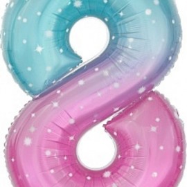 Шар (34''/86 см) Цифра, 8 Нежные искры, Розовый, Градиент, 1 шт. в уп. 