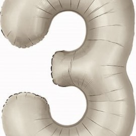Шар (40''/102 см) Цифра, 3 Slim, Мистик, Кремовый, Сатин, 1 шт. в уп. 