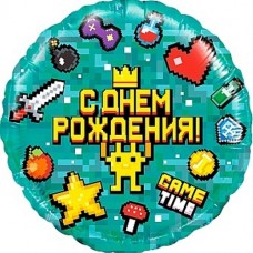 Шар (18''/46 см) Круг, Game Time, Пиксели, 1 шт. в уп.