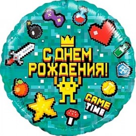 Шар (18''/46 см) Круг, Game Time, Пиксели, 1 шт. в уп.