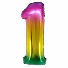 Шар (34''/86 см) Цифра, 1, Радужный, Градиент, 1 шт. в упак.