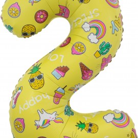 Шар (34''/86 см) Цифра, 2 Веселые картинки, Желтый, 1 шт. в упак.