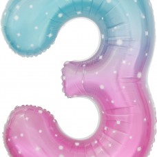 Шар (34''/86 см) Цифра, 3 Нежные искры, Розовый, Градиент, 1 шт. в упак.