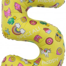 Шар (34''/86 см) Цифра, 5 Веселые картинки, Желтый, 1 шт. в упак.