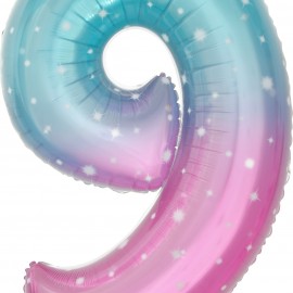 Шар (34''/86 см) Цифра, 9 Нежные искры, Розовый, Градиент, 1 шт. в упак.