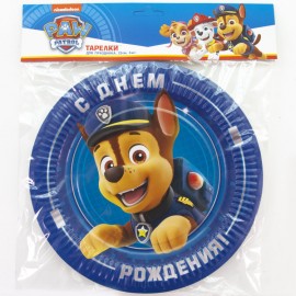 Тарелки (9''/23 см) Щенячий Патруль, С Днем Рождения!, Синий, 6 шт. 