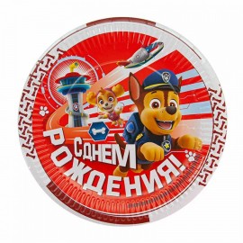 Тарелки (9''/23 см) Щенячий Патруль, С Днем Рождения!, Красный, 6 шт. 