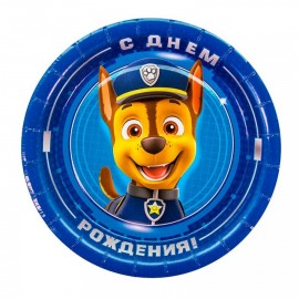Тарелки (7''/18 см) Щенячий Патруль, С Днем Рождения!, Синий, 6 шт. 
