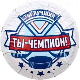Шар (18''/46 см) Круг, Хоккей, Ты Чемпион!, 1 шт. 