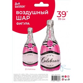 Шар (39''/99 см) Фигура, Бутылка Шампанское, Розовый, 1 шт. в уп. 