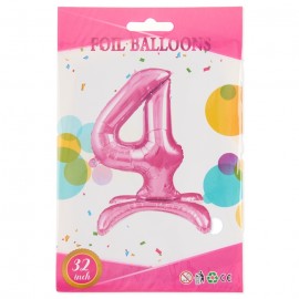 Шар (32''/81 см) Цифра, 4 на подставке, Розовый, 1 шт. в уп. 