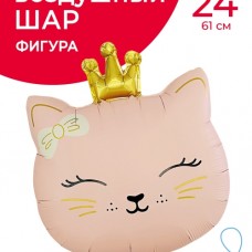 Шар (24''/61 см) Фигура, Кошечка Принцесса, Розовый, Сатин, 1 шт. в уп. 