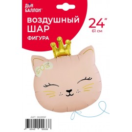Шар (24''/61 см) Фигура, Кошечка Принцесса, Розовый, Сатин, 1 шт. в уп. 