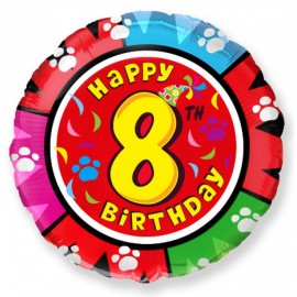Шар (18''/46 см) Круг, 8 Цифра, Happy Birthday, 1 шт.