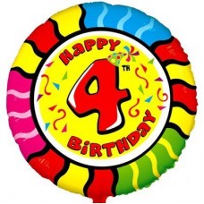 Шар (18''/46 см) Круг, 4 Цифра, Happy Birthday, 1 шт.
