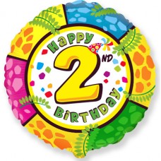 Шар (18''/46 см) Круг, 2 Цифра, Happy Birthday, 1 шт.