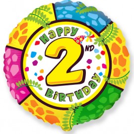 Шар (18''/46 см) Круг, 2 Цифра, Happy Birthday, 1 шт.