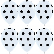 Шар (12''/30 см) Черные точки, Белый (005), пастель, 5 ст, 50 шт.