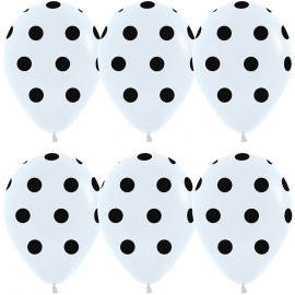 Шар (12''/30 см) Черные точки, Белый (005), пастель, 5 ст, 50 шт.