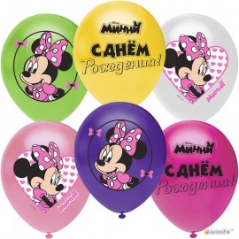 Шар (12''/30 см) Минни Маус, Ассорти, пастель, 1 ст, 25 шт.
