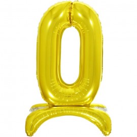 Шар (32''/81 см) Цифра, 0 на подставке, Золото, 1 шт. в упак.