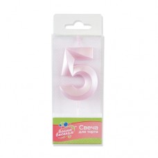 Свеча Цифра, 5 Грани, Розовый, Перламутр, 4,2*6 см, 1 шт. с держат. 