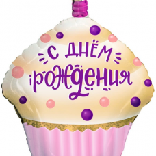 Шар (31''/79 см) Фигура, Кекс на День Рождения, Розовый, 1 шт. в упак. 