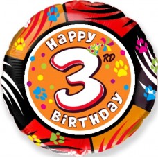 Шар (18''/46 см) Круг, 3 Цифра, Happy Birthday, 1 шт. 