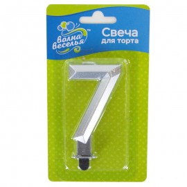 Свеча Цифра, 7 Грани, Серебро, Металлик, 7,5 см, 1 шт. 