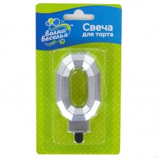 Свеча Цифра, 0 Грани, Серебро, Металлик, 7,5 см, 1 шт. с держат. 