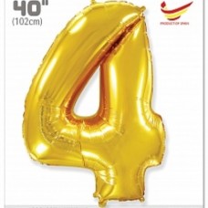 Шар (40''/102 см) Цифра, 4, Золото, 1 шт. в упак. 