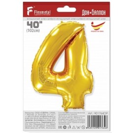 Шар (40''/102 см) Цифра, 4, Золото, 1 шт. в упак. 