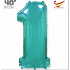 Шар (40''/102 см) Цифра, 1, Тиффани, 1 шт. в упак. 