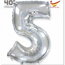 Шар (40''/102 см) Цифра, 5, Серебро, 1 шт. в упак. 