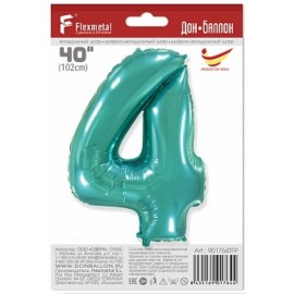 Шар (40''/102 см) Цифра, 4, Тиффани, 1 шт. в упак. 