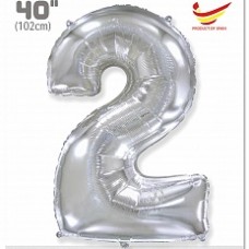Шар (40''/102 см) Цифра, 2, Серебро, 1 шт. в упак. 