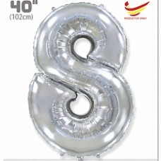 Шар (40''/102 см) Цифра, 8, Серебро, 1 шт. в упак. 