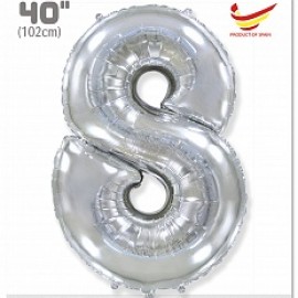 Шар (40''/102 см) Цифра, 8, Серебро, 1 шт. в упак. 