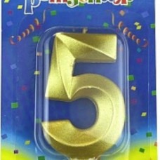 Свеча Цифра, 5 Грани, Золото, 7 см, 1 шт. 