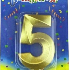 Свеча Цифра, 5 Грани, Золото, 7 см, 1 шт. 