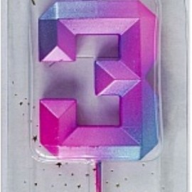 Свеча Цифра, 3 Пурпурные грани, 4,3 см,1 шт. 