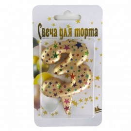 Свеча Цифра, 3 Саната, Золото, Металлик, 7 см,1 шт. 